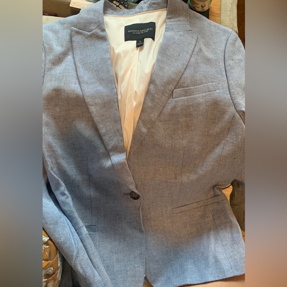Banana Republic Blue Linen Blazer Classic Fit Chambray Suit Jacket Jcrew Gap 4